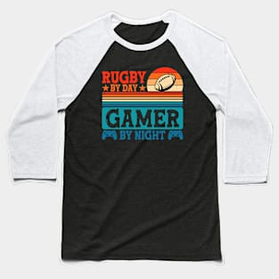 Rugby By Day Gamer By Night - Funny Video Game Lover Vintage Baseball T-Shirt